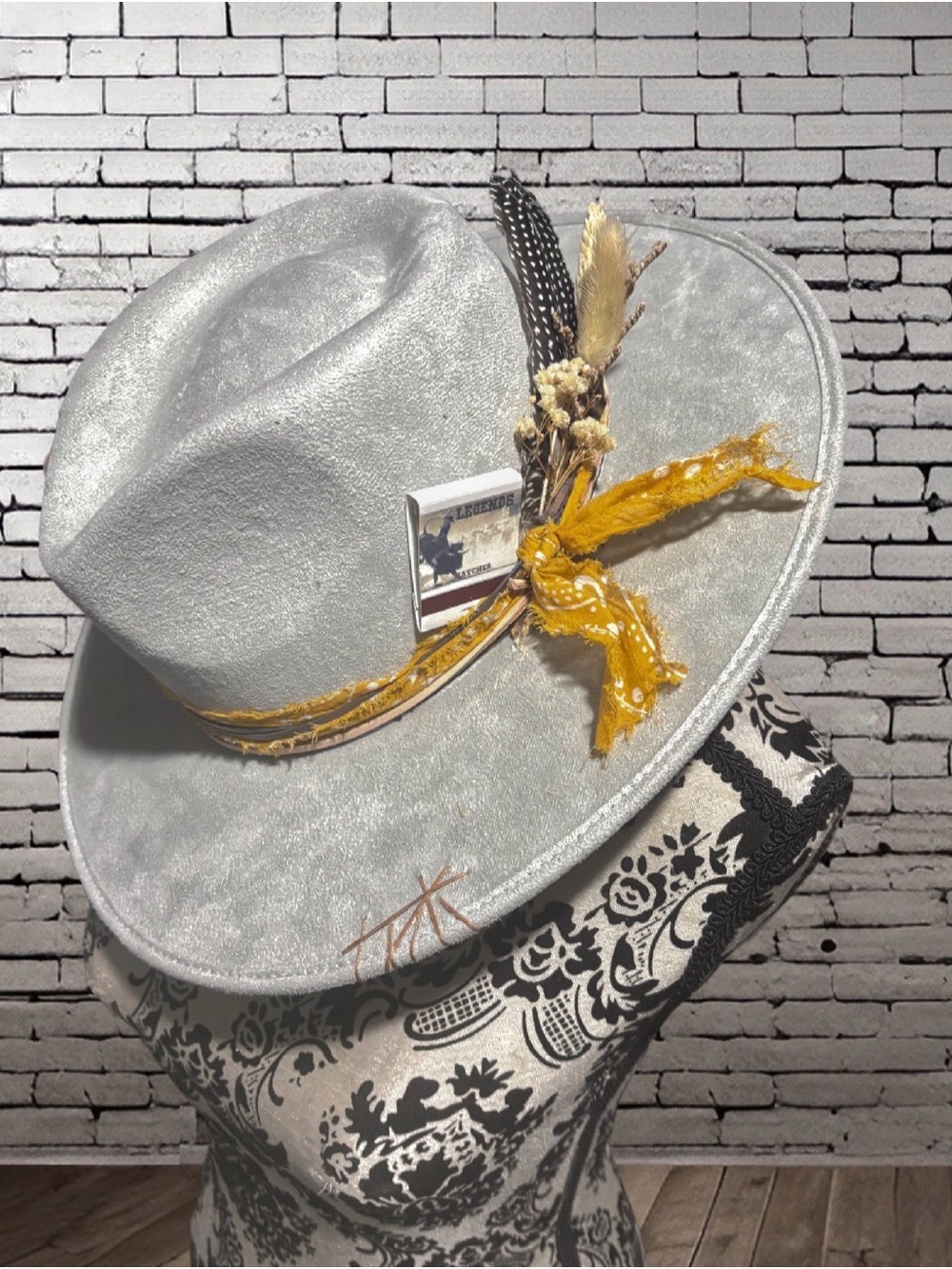 Off white wide Brim custom cowboy hat with Mustard Accent